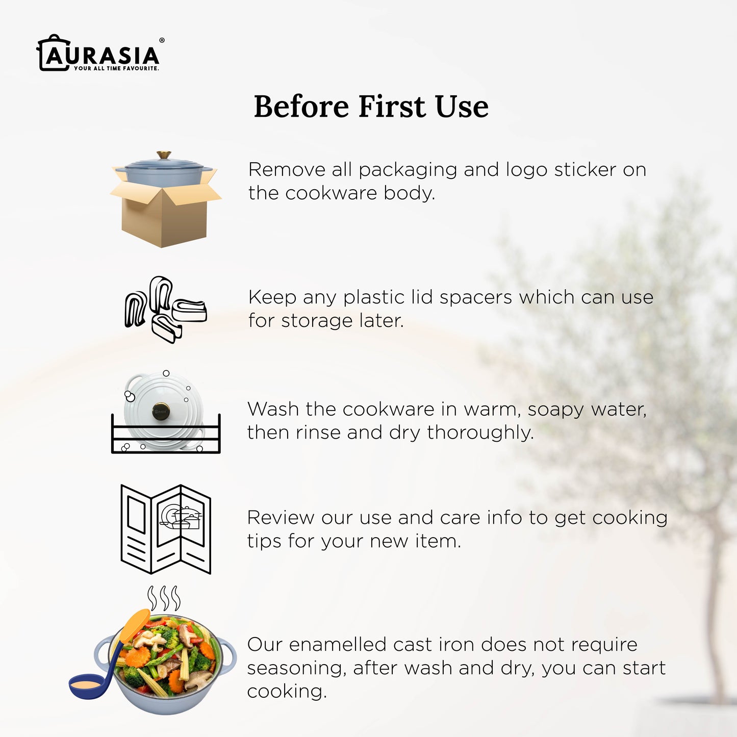 Aurasia Enamelled Cast Iron 24cm Casserole / Pot - Cotton White