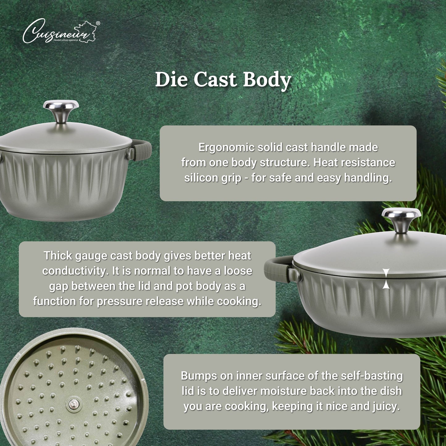Cuisineur Pine Green IH 2pcs Die-Cast Casserole Set ( 28cm Low Casserole + 20cm Casserole)