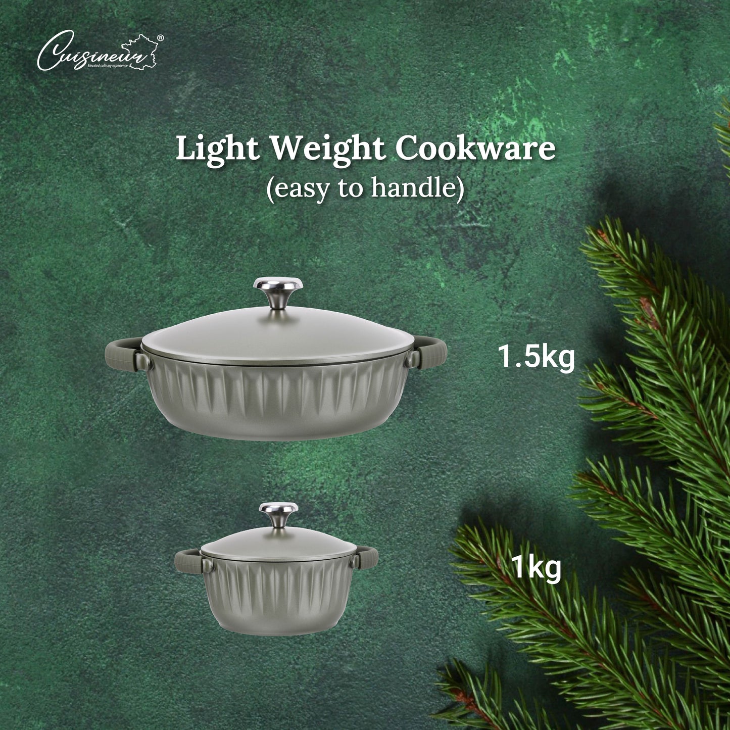 Cuisineur Pine Green IH 2pcs Die-Cast Casserole Set ( 28cm Low Casserole + 20cm Casserole)