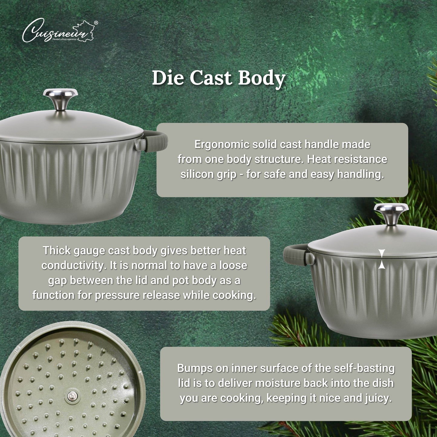 Cuisineur Pine Green IH 28cm High Die-Cast Casserole / Periuk Saiz 28cm