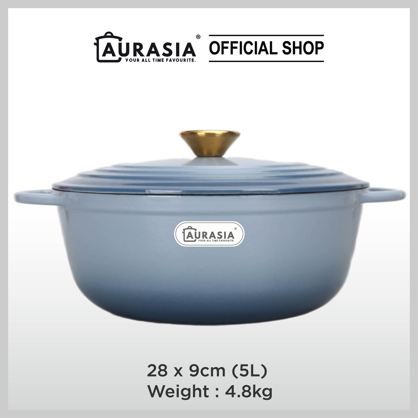 Aurasia Enamelled Cast Iron 28cm Deep Wokpan - Ash Blue