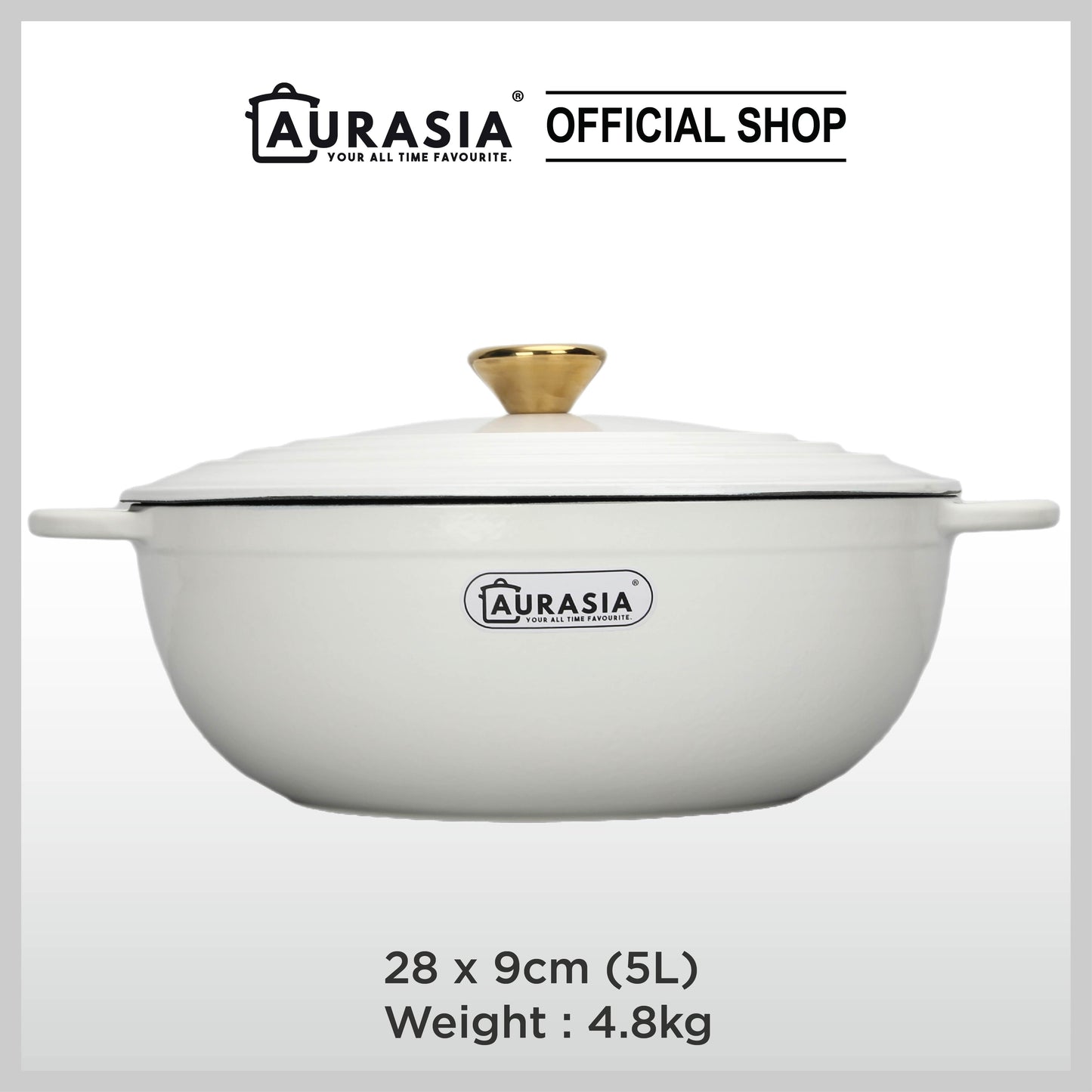 Aurasia Enamelled Cast Iron 28cm Deep Wokpan - Cotton White