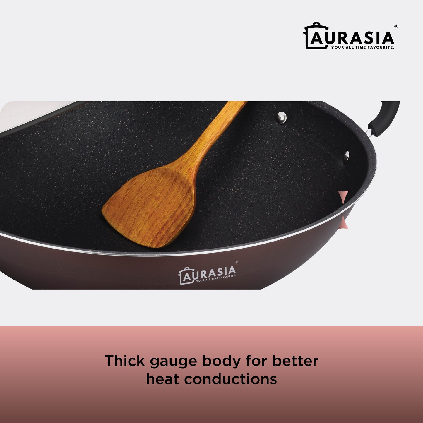 (SABAH ONLY) Aurasia Dino 45cm Non-Stick Wok Cookware Kitchenware Stainless Steel Dome Lid